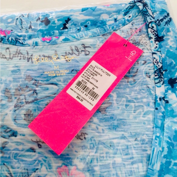 Lilly Pulitzer Etta V-Neck Top-Lilly loves North Carolina Blue Peri NWT In Pack - Picture 8 of 9